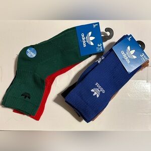 NWT 6 pairs of Adidas socks, 3 high quarter and 3 crew, all with trefoil logo